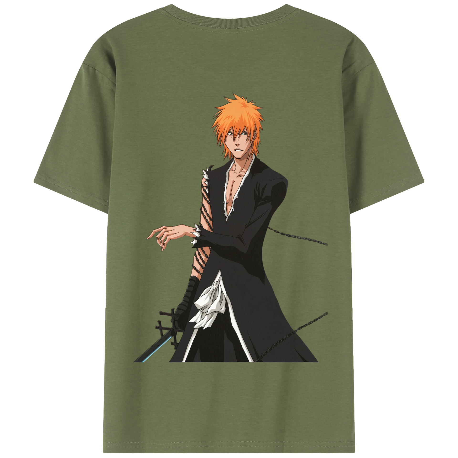 （画像用） ブリーチ 黒崎一護（くろさき いちご）BLEACH Kurosaki Ichigo 綿100％半袖Tシャツ（背面プリント）
